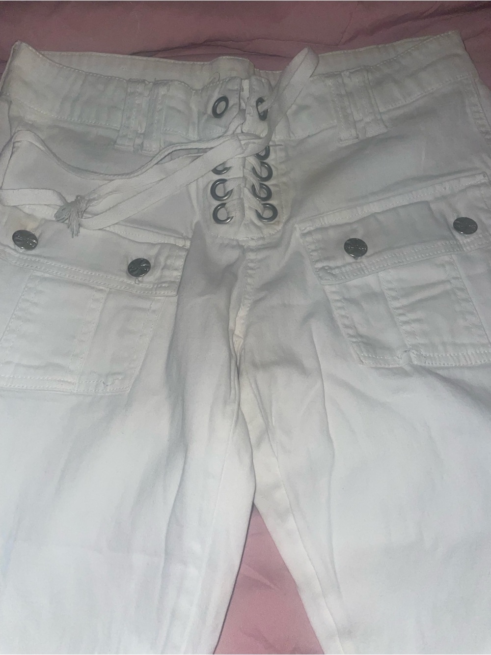 White Lace-Up Cargo Pants vintage